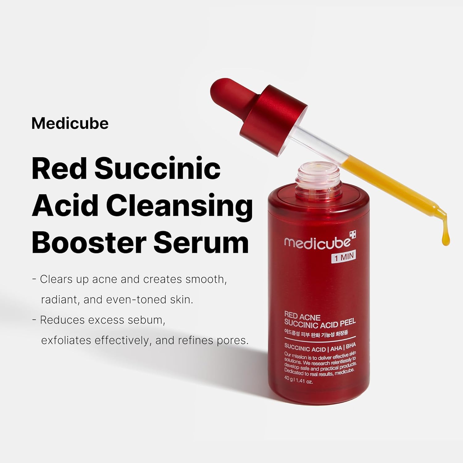 Medicube - Red Acne Succinic Acid Peel (AHA+BHA+Succinic Acid), Wash-off Resurfacing Serum, Best for bumpy, breakout-prone skin, Korean Skincare - 40g Корейска Козметика За Лице, 
Висок Клас Корейска Козметика, 
Професионална Корейска Козметика, infomercial